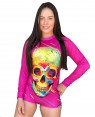 BODY FEMININO CRAZY SKULL PINK - OFERTAÇO