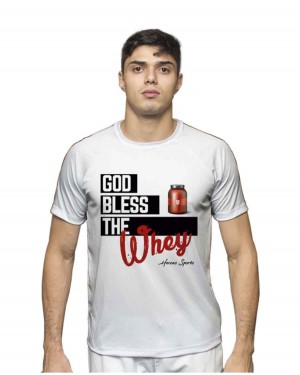 CAMISA DRY FIT MASCULINO GOD BLESS THE WHEY WHITE - OFERTAÇO