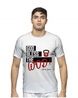 CAMISA DRY FIT MASCULINO GOD BLESS THE WOD WHITE - OFERTAÇO