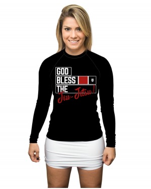 RASHGUARD FEMININO GOD BLESS THE JIU JITSU BLACK - OFERTAÇO