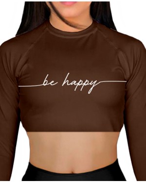 CROPPED BE HAPPY BROWN FEMININO - OFERTAÇO