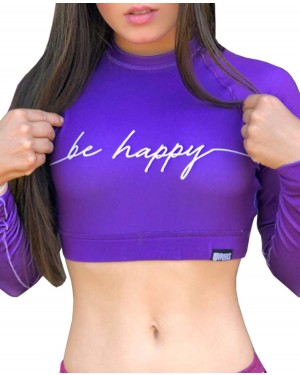 CROPPED BE HAPPY PURPLE FEMININO - OFERTAÇO