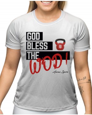 CAMISA DRY FIT FEMININO GOD BLESS THE WOD WHITE - OFERTAÇO