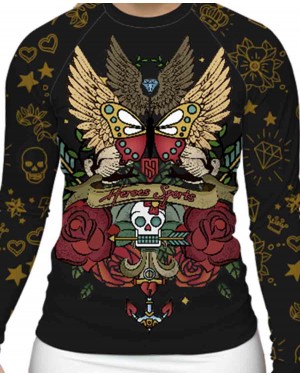 RASHGUARD FEMININO OLD SCHOOL TATTOO BLACK